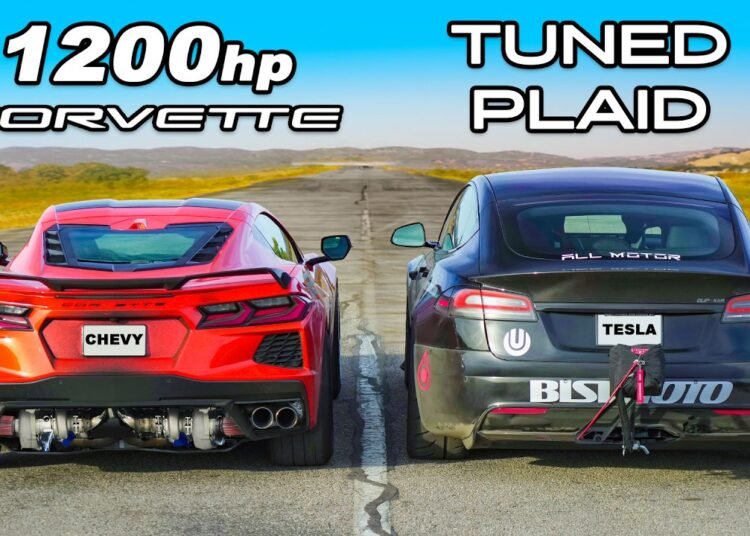 1200hp Corvette C8 v Model S Plaid: DRAG RACE